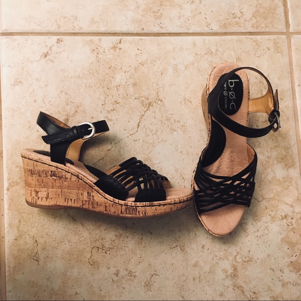 b.o.c. black strappy wedge sandals